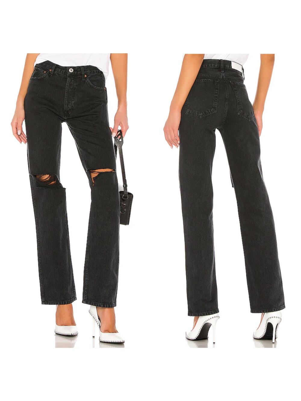 Re/Done High Rise Loose Jeans Ripped Black